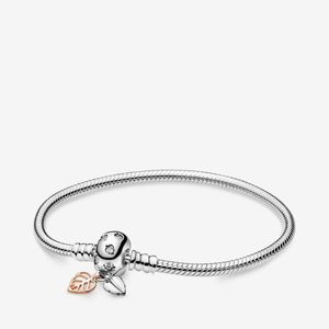 S925 Silber Moments Leaves Armband-Charm, passend für Original-Pandoras-Armband, DIY-Perlen für Damen, Schmuckherstellung, Schlangenkette