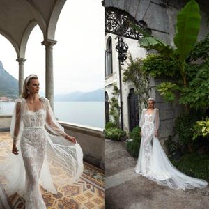 2020 Julie Vino Bröllopsklänningar Deep Art Deco Inspried Neck Sash Appliques Lace Mermaid Bröllopsklänningar Sweep Train Brudklänningar