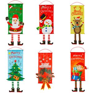 Christmas Hanging Flags Shop Window Pendant Home Party Room Wall Ornament Outdoor Xmas Santa Claus Decoration Door Flags JK1910