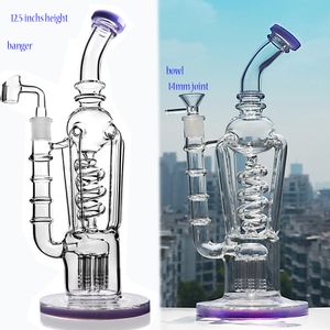 12.5 inchs Freezable Bong Recycler Dab Rigs Big Glass bongs Water Pipes Thick Glass Water Bongs Tobacco Hookahs With 14mm Bowl
