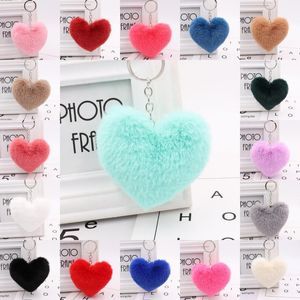 Heart-Shaped Pom Pom Fluffy Keychain Pendant Ornament Key Organizer Key Holder Novelty Gift Keyring Accessories Women Keychains