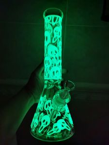 Vintage 7mm 14inch Glow in the dark Glass bong hookah water pipe hand made with bowl use for smoking by dhl ups