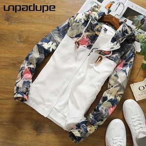 Floral Jacket 2020 Autumn Mens Hooded Jackets Slim Fit Long Sleeve Homme Trendy Windbreaker Coat Brand Clothing Polyester Coats