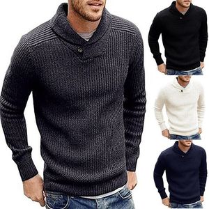 Herren-Pullover, einfarbig, modisch, schlanke Pullover, warme Herbst-Pullover, Pullover mit Revers-Knopf-Design, Kleidung für Männer, gestrickter Pullover, männliche Pullover