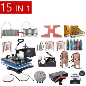 Free shipping Double Display 15 In 1 Combo Sublimation Heat Press Machine T shirt Heat Transfer Machine For Customizing T shirt Keychain Pen