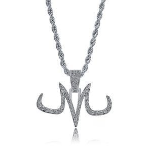 Fashion-K Placcato Oro Diamante Ghiacciato Tatuaggio Personalizzato Mark M Lettera Collana con Ciondolo Full CZ Cubic Zirconia Gioielli Regali per Uomo