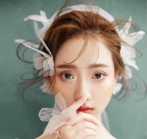 cabelo acessórios de noiva coreana borboleta branca cocar flor pulso malha vestido de casamento faixa de cabelo