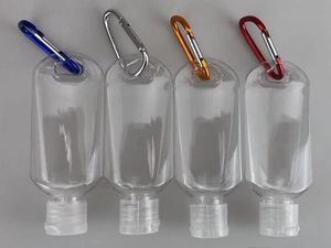 50ML إفراغ الكحول إعادة الملء زجاجة مع حلقة رئيسية هوك واضحة شفافة من البلاستيك اليد المطهر زجاجة للسياحة زجاجة مجانية DHL أو UPS