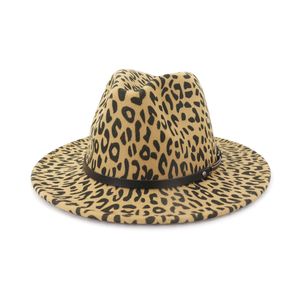 Bayan Erkekler Klasik Geniş Brim Disket Panama Şapka Kemer Toka Leopar Baskı Yapay Yün Fedora Şapka Trilby Jazz Cap 60 cm Keçe