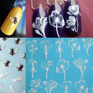 6D Flor Animais Bee Nail Art Stickers Sliders prego etiqueta de papel Dica Watermark Manicure decalques