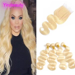 Indian Virgin Human Hair 613 Color Body Wave 5 Pieces/Lot Bunds med 4x4 spetsstängning baby hårstrån förlängningar 8-30 tum med stängningar