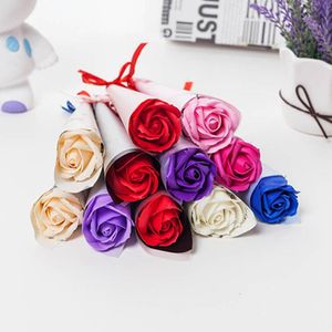 Plastic Flower Wedding Gift Multi Colors Single-branched Rose Flower Stylish Romantic Large Plastic Flower With Packaging Box DH0917