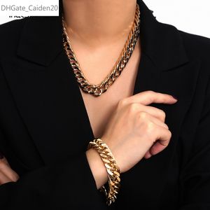 Wholesale simple gold necklace sets for sale - Group buy Punk Hip Hop Miami Curb Cuban Choker Necklaces Collar Simple Gold Color Necklace Bracelet Set For Women Men Jewelry