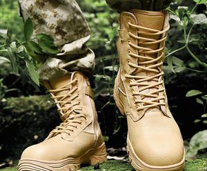 Hot 2022 Hombres Zapatos al aire libre Cuero High Gang High Steel Head Boots Militares Presión Anti Punco Táctico Resistente Entrenamiento Sneaker Yakuda Local en línea Tienda