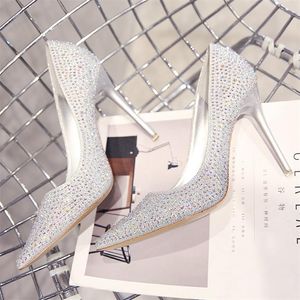 Luxury Gold Silver Crystal Women Designer Shoes High Heels Fashion Bling Bridal Shoes Pointed Toe for Wedding Real Picture Ladies 2942