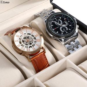 Fanala 24 Grid Watch Box Pu Leather Watches Display Case Box Organizer Smycken Lagringshandledsklockor Lås Key Stor Boite Montre265T