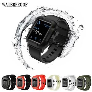 Proteção Integral Waterproof Case Capa banda para Bandas Apple Watch Correias 40/44 milímetros Esporte Silicone Pulseira Pulseira Correia para iWatch Série 4