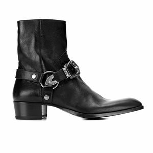 الرجل العلامة التجارية الجديدة وايت الغربية الإبزيم أحذية جلدية سوداء حقيقية جلد العجل باريس فرنسا SLP الغربية كاوبوي فاخرة أحذية شارع أحذية