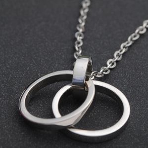 Koreansk stil cool dubbel cirkel hänge halsband titanium stål hip hop smycken för män kvinnor mode runda halsband