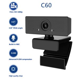 Webcam USB Full HD per computer PC Videocamera Web con unità gratuita Videocamera per videochiamate 1080P con microfono a cancellazione di rumore Grandangolo da 110 gradi H264