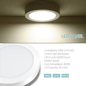 Downlights 실내 조명 LED 24W 라운드 LED 천장 조명 다운 오피스 패널 플러시 마운트기구 자연 흰색