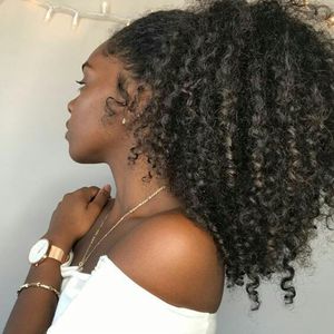 Afro Kinky Curly Heave Ponytail Extensions変態巻き丸巾着人間の髪の毛のPonytailヘアピース自然な巻き毛クリップ140g