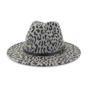 Trend Leopard-print Wool Felt Jazz Fedora Hats Casual Men Women Leather Band Panama Wide Brim Felt Floppy Hat Trilby Sombrero