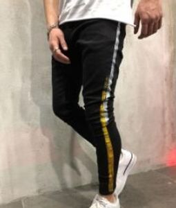 Wholesale slim mens joggers for sale - Group buy Men s Jeans High Street Mens Fashion Jean Casual Slim fit Printed Jogger Biker Quality Long Pants Side Stripe