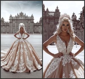 Champagne Country Plus Size Wedding Dresses 2019 African New gothic Lace Ball Gown Wedding Dresses Bridal Gowns vestidos de novia
