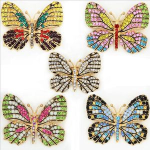 Mix colorido strass borboleta broches moda jóias liga esmaltado ouro animais broche pin vestidos acessórios atacado