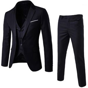 メンズスーツブレザー高級男性結婚式スーツ男性スリムフィット 3 ピースブレザービジネスパーティージャケットベスト Pants1