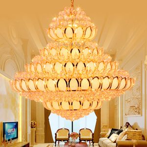 LED Modern Crystal Chandeliers Lights Fixture American Gold Chandelier Golden Lotus Flower Temple Lamp Home Villa Hotel Lobby Big Droplight