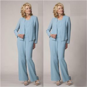 Light Blue Mãe das roupas da noiva Pant Elegant Formal Vestidos Plus Size vestido simples