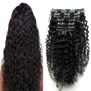 8 sztuk Kinky Curly Clip in Human Hair Extensions Full Head Sets 100% Ludzki Natural Hair Class Ins Brazylijski Remy Włosy