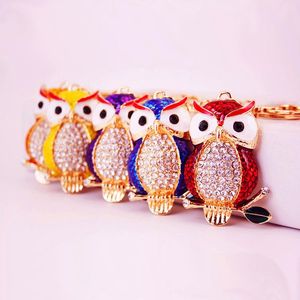 3pcs Chains Owl Rhinestone Keychain esmalte Liga Cristal animal Pingente fecho da lagosta Mulheres Moda Car chave Key anel / Lot 77 50 milímetros *