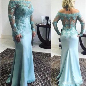 Vintage Cheap Long Sleeves Mother Of The Bride Dresses Off Shoulder Lace Beaded Plus Size Wedding Guest Dress Mermaid Evening Party Gowns