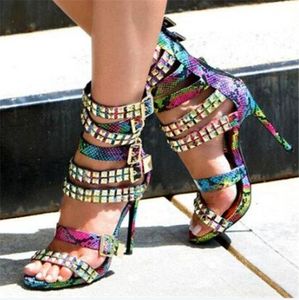 Open Toe Fashion Gold New Women Rivet Stiletto Gladiator Strap Buckles High Heel Sandals Party Dress 92