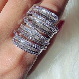 Luksusowy połysk S925 Sterling Silver Koktajl Pierścienie Palec Biżuteria Pave Zestaw Pełny Kwadrat T Symulowany Diamentowy Gemstone Pierścień Dla Kobiet