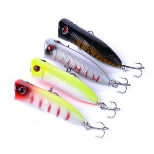 HENGJIA 4 renk Popper Plastik cazibesi crankbait Balıkçılık kanca 8 # kanca 3D Gözler Yapay Yüzer Pesca Balıkçılık 5.5cm 5.5g Mücadele