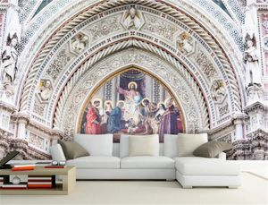 3D壁紙壁紙ヨーロッパスタイルの手描き3D教会アーチ宗教油絵壁画リビングルーム寝室の壁紙