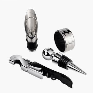 New Wine Bottle Opener Kit 4Pcs Pourer Corkscrew Foil Cutter Drop Ring Vacuum Stopper Tools Set