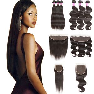 Wholesale bulk hair vendors resale online - Raw Indian Virgin Human Hair Bundles with Closure A Straight Extensions Unprocessed Body Wave Hair Weaves with Frontal Bulk Order Vendor