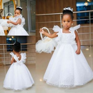 Bonito branco flor menina vestido artesanal flor tulle uma linha linda crianças vestido formal para o vestido de aniversário de festa tamanho personalizado