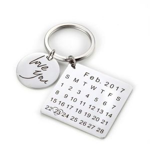 Personalizado Calendário Data Chaveiro de Aço Inoxidável chaveiro Anel Memorial de Casamento / Dia Dos Namorados Dia Especial de Presente