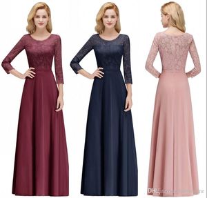 Vintage Long Sleeves Chiffon Bridesmaids Dresses A Line Crew Neck Appliques Long Wedding Evening Prom Gowns CPS1071