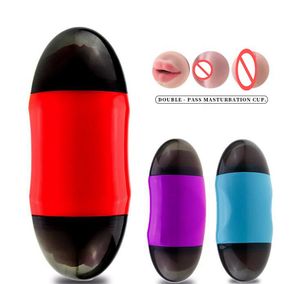 Male Masturbation Cup Mouth Vaginal Anal Sex Silicone Masturbator Realistic Vagina Oral Masturbador Sex Toys for Men J0212