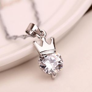 Simples zircão cúbico coroa charme pingente colar liga prata elegante casamento colares presentes de aniversário para senhora moda jóias