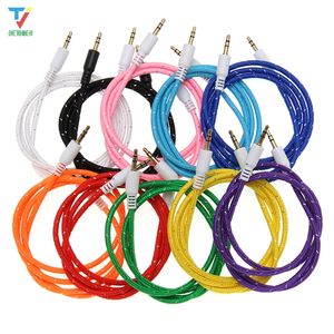 500 teile/los Vergoldet Geflochtene Audio Hilfs Kabel 1 m 3,5mm Welle AUX Verlängerung Stecker auf Stecker Stereo Auto nylon Kabel Jack Für telefon PC MP3