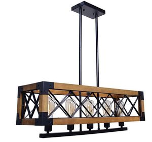 Amerykański Retro Przemysłowy Wind Loft Drewniany żyrandol Prostokąt Drewniany Metal Wisiorek Kreatywny Drewniany Lampy Restauracja Salon Oświetlenie Myy
