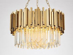 Nowoczesna lampa kryształowa Żyrandol do salonu Luksusowe złote okrągłe drewniane żyrandole łańcuchowe ze stali nierdzewnej Oświetlenie 110-240V Myy